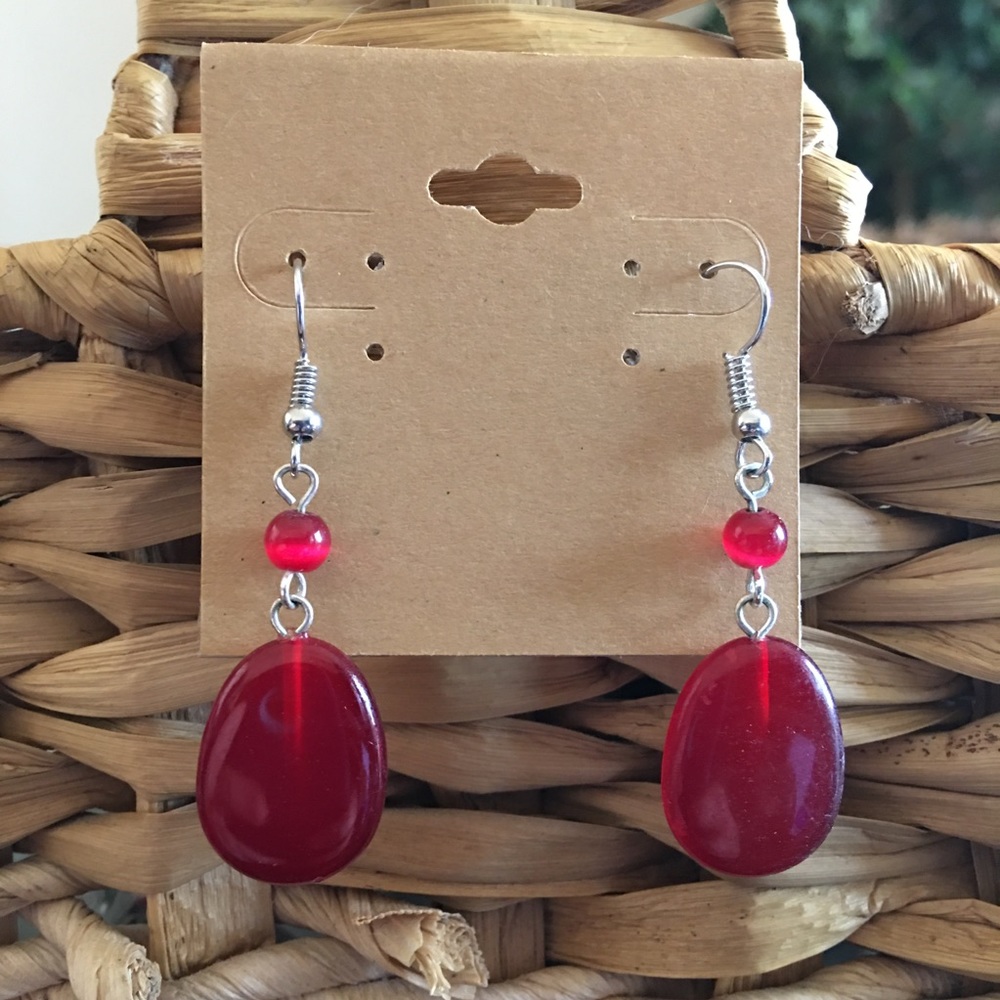 Vintage repurpose red glass drop earrings